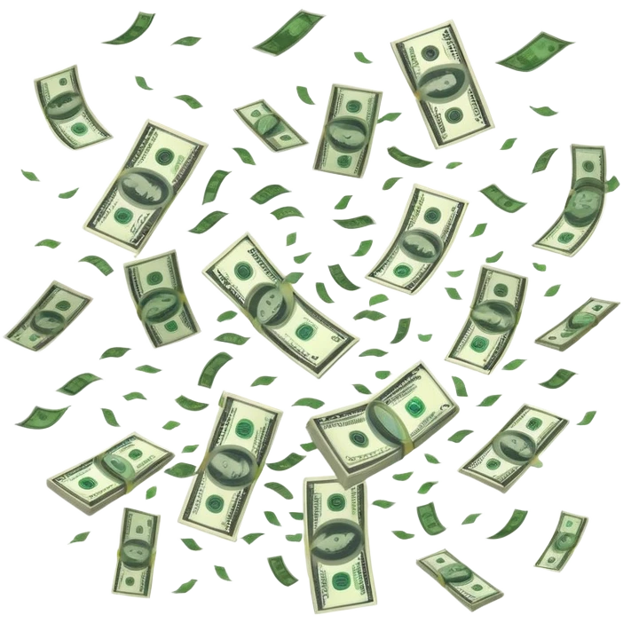 dollars raining from the sky, money falling from clouds emoji