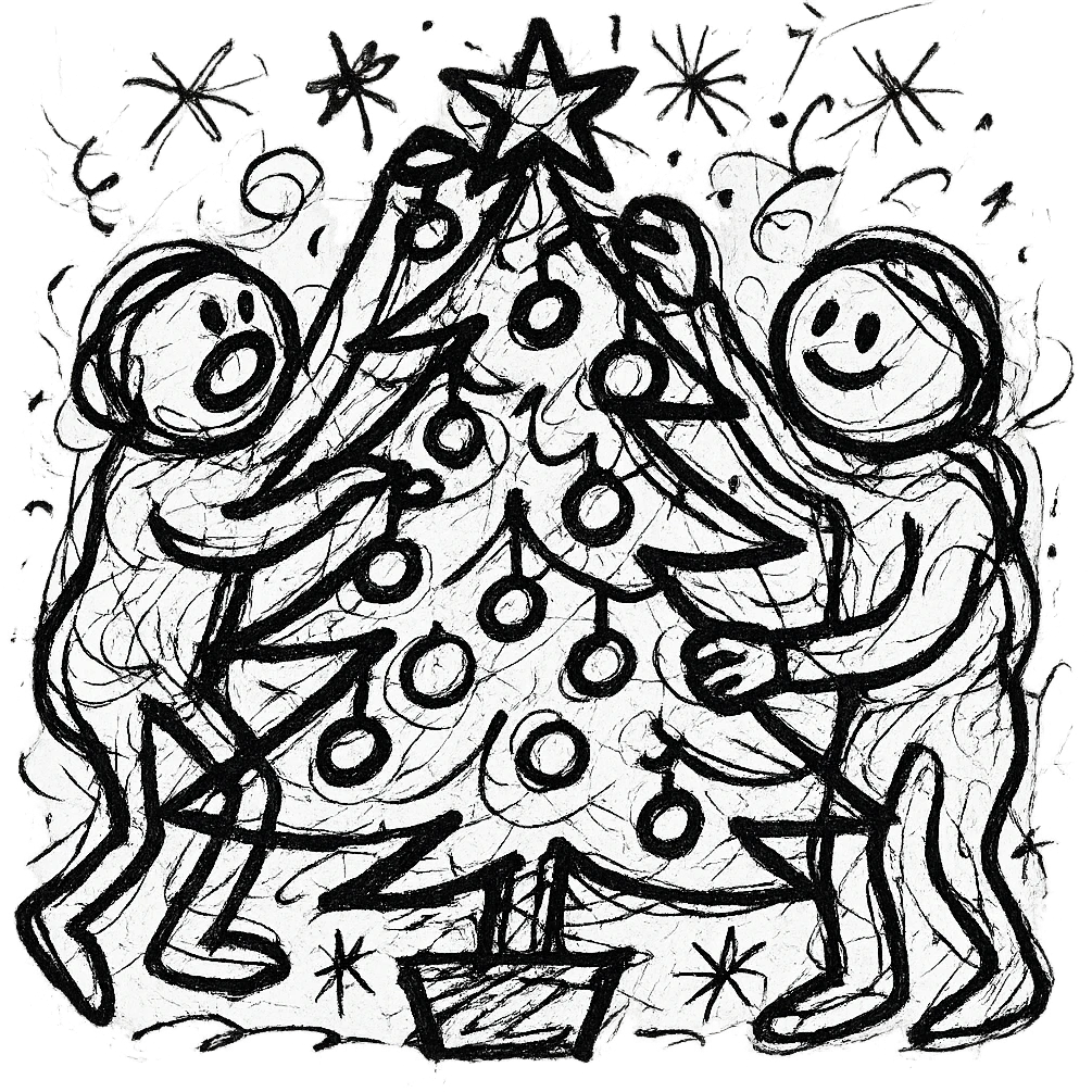 people decorating a Christmas tree emoji