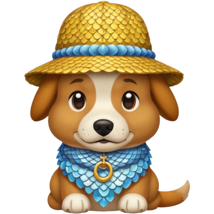 Dog covered in scales wearing a hat emoji