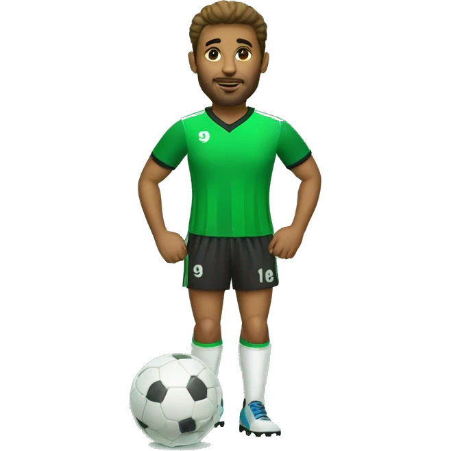 futbolista con balón pies y camiseta verde emoji