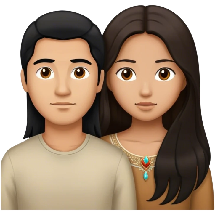 Latino man with long black hair looking at brown hair Filipina emoji