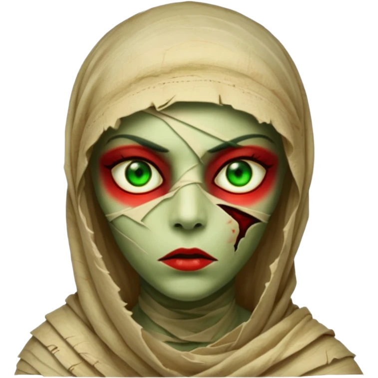 Mummy Cursed: Torn wrappings, glowing red eyes, green mist around.
 emoji