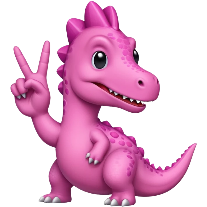 pink dinosaur holding up a peace sign  emoji