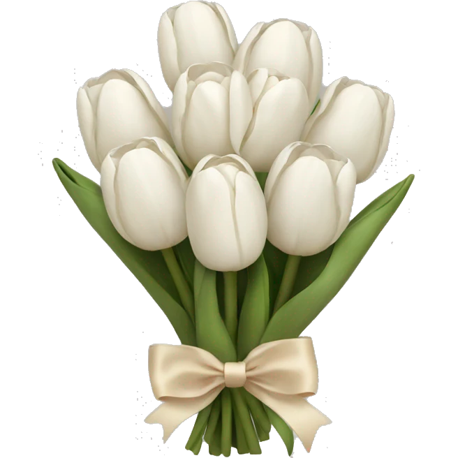 white tulip bouquet with a beige bow emoji