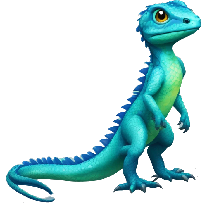 Cyan Shiny Lizard-Reptile-Raptor-Fakémon with dark-blue patterns Full Body emoji
