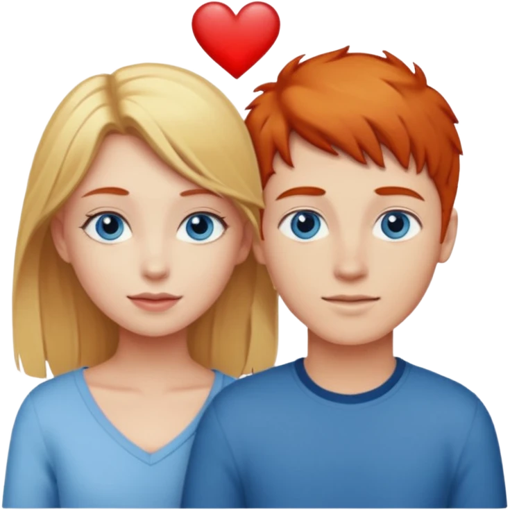Blonde pretty girl with blue eyes, and taller red haired boy in love with each other emoji