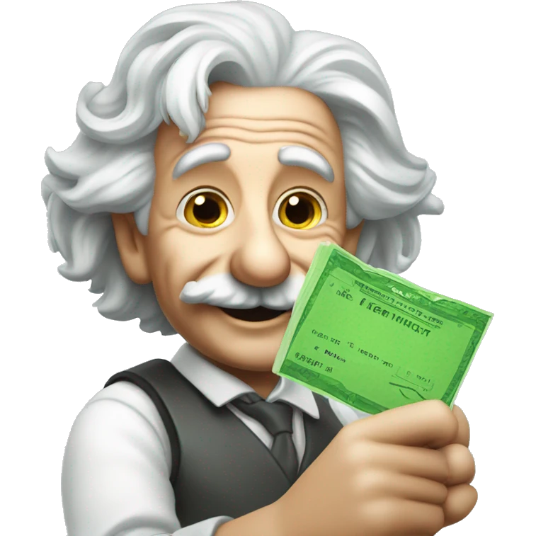 happy albert einstein holding green check in one hand emoji