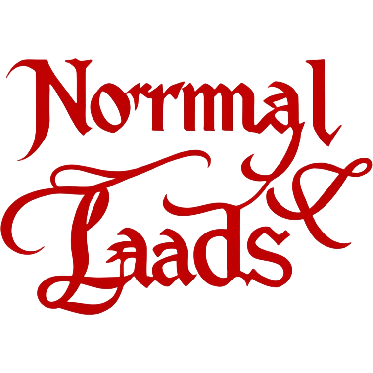A red logo with the words "Normal Lads" written in gothic handwriting.  emoji