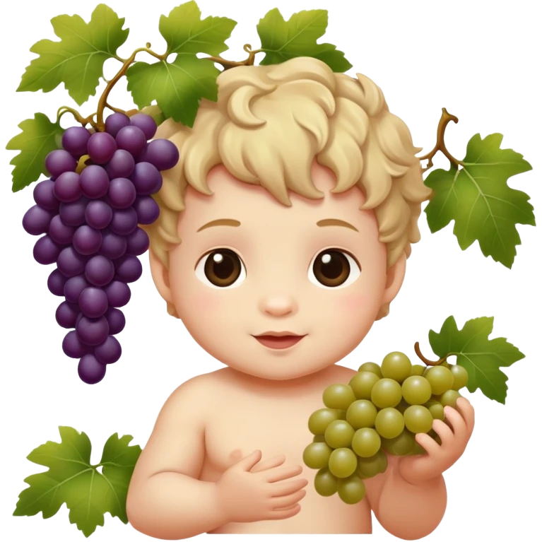 baby Bacchus with grape vines and wine grapes emoji