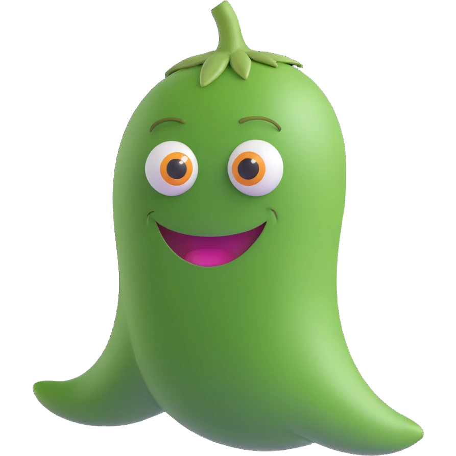 green bean with cartoon eyes and a wide grin emoji