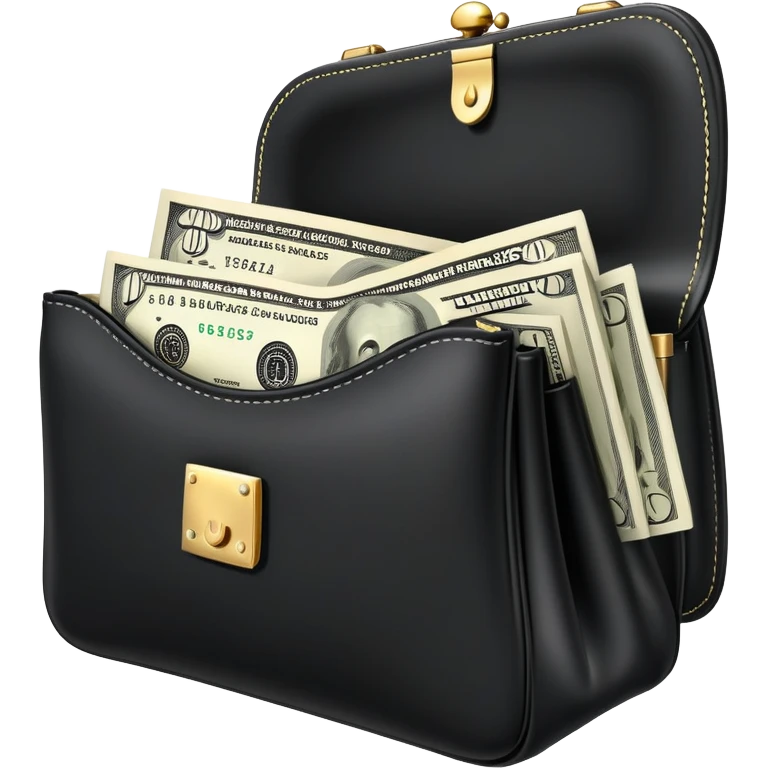elegant black purse with dollar bills sticking out emoji
