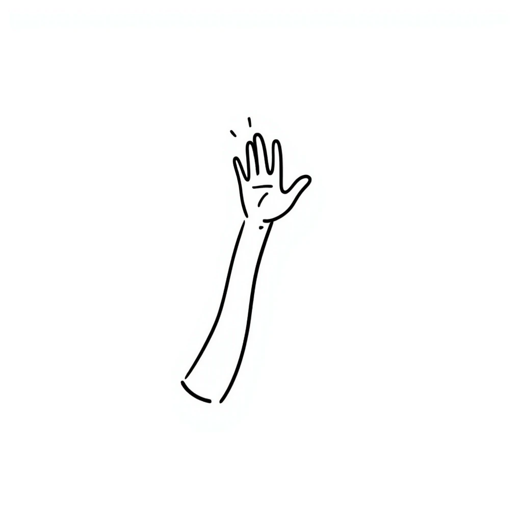 mano saludando con líneas dinámicas, estilo doodle emoji