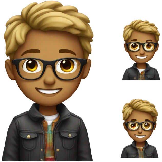 smiling boy in stylish outfit, with glasses emoji
