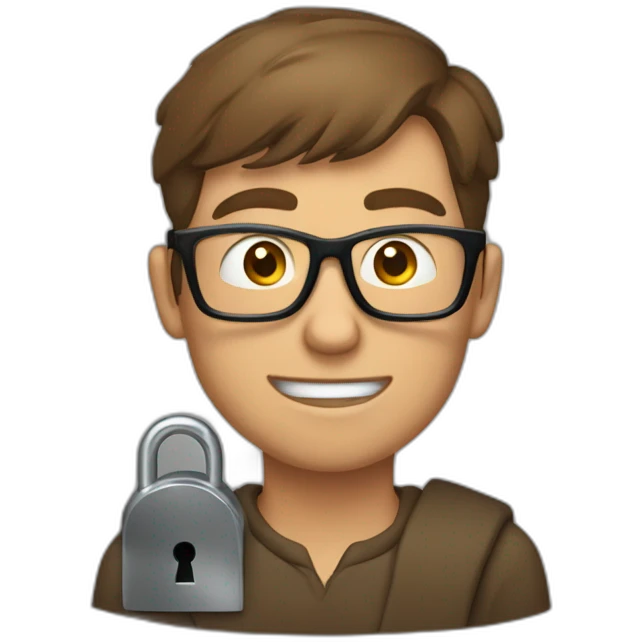 brown-short-haired man wearing glasses, struggling to fit a key into a door-lock emoji