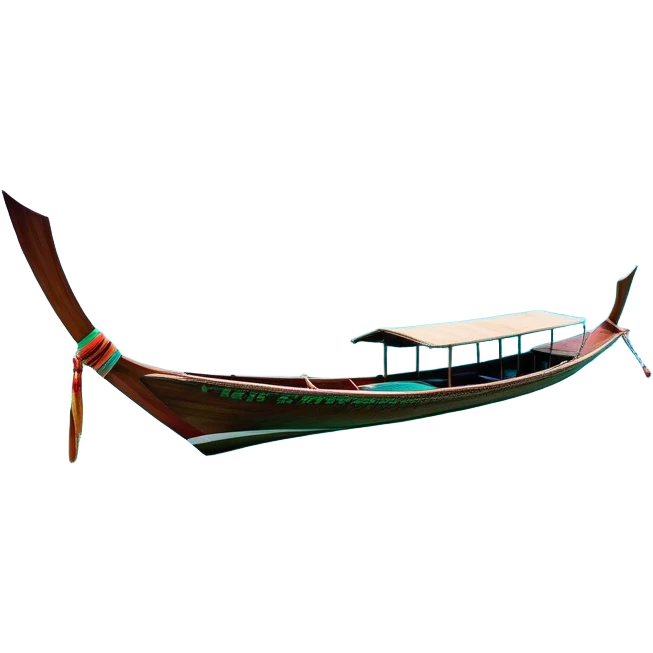 ​Cinematic Realistic Authentic Thai Longtail Boat, depicted as a traditional wooden longtail boat with a sleek, elongated hull and a brightly painted canopy, its long tail fin cutting gracefully through turquoise waters under a clear tropical sky, rendered with vibrant textures and dynamic natural lighting that captures its rustic charm and cultural heritage, emoji