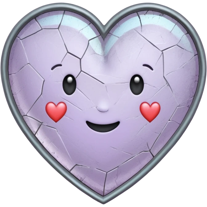 A cracked mirror reflecting a small heart hand-drawn, chalk-style emojis with a soft lilac color palette, suited for an aesthetic and emotional Telegram channel. The emoji should have a rough, doodle-like texture as if drawn with pastel chalk on a dark surface emoji