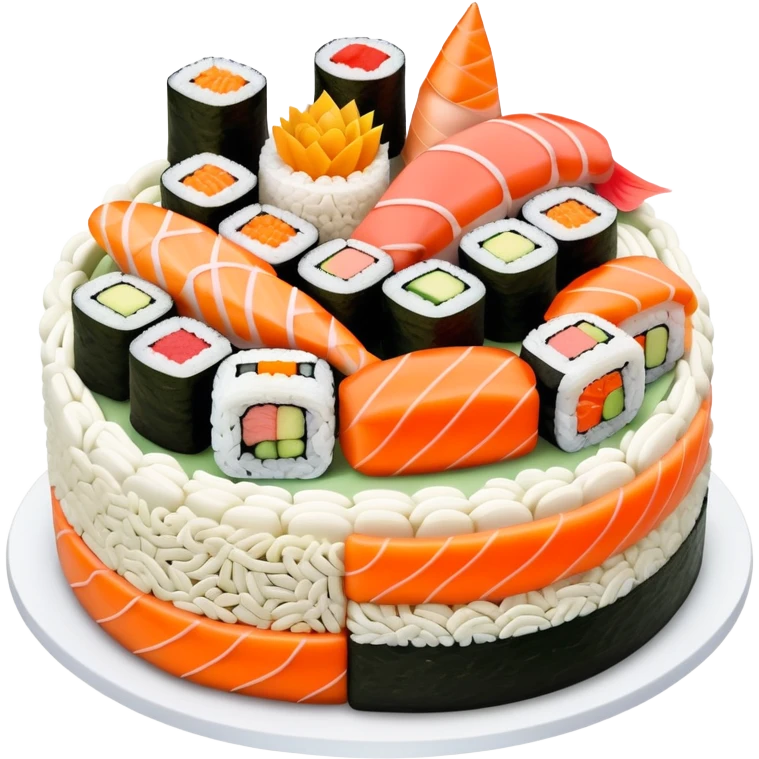 Birthday cake made out of sushi emoji