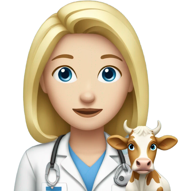 Female blonde vet with blue eyes petting a cow emoji