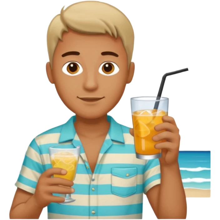 man with drink , beach shirt emoji