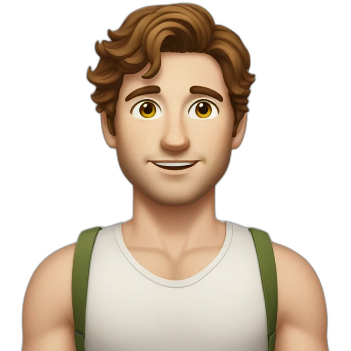 Medium length Brown haired guy with lots of freckles, amber-green eyes emoji