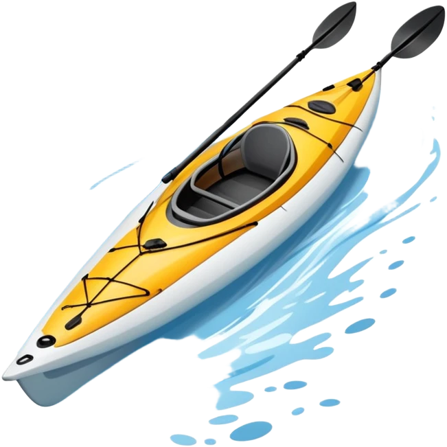 An icon showing a close-up of a sleek kayak with double-bladed paddles gliding through water. Splashes surround the boat as it cuts across a calm surface, symbolizing speed and focus. Transparent background emphasizes the dynamic and personal nature of kayak paddling. emoji