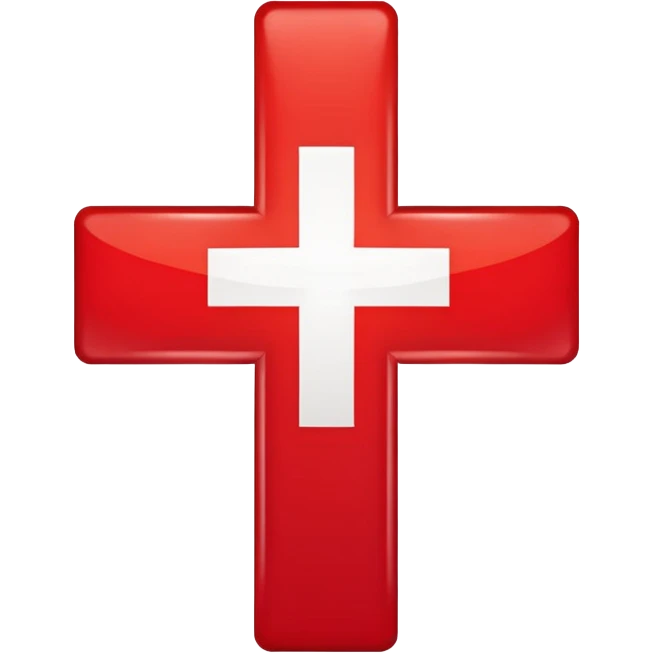 Swiss flag, bright red with a white cross, clean and bold emoji