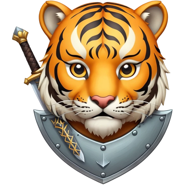 tiger face with shield and sword fantasy game character for Twitch emote emoji