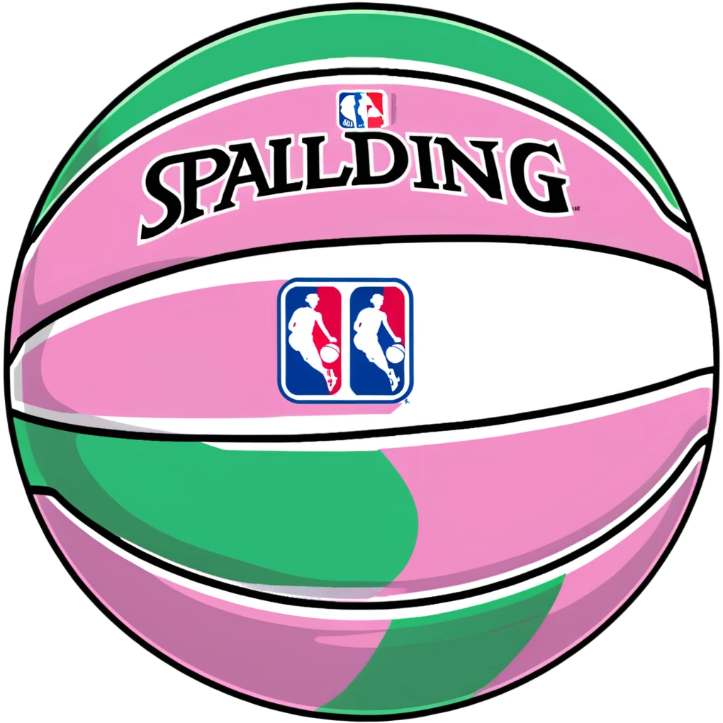 Spalding basketball with NBA logo, white color with pastel pink and green swirls pattern emoji