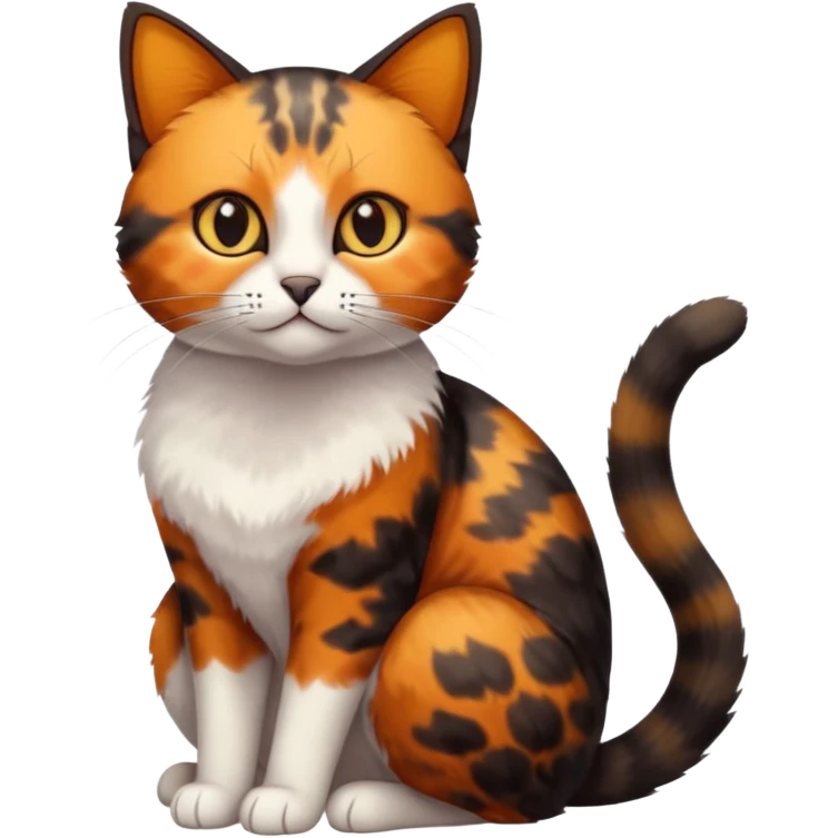 small tortoiseshell cat. amber eyes. full body. 0% white  emoji