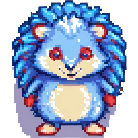 Sonic the Hedgehog, blue cartoon hedgehog with red shoes, energetic pose, pixel art style emoji