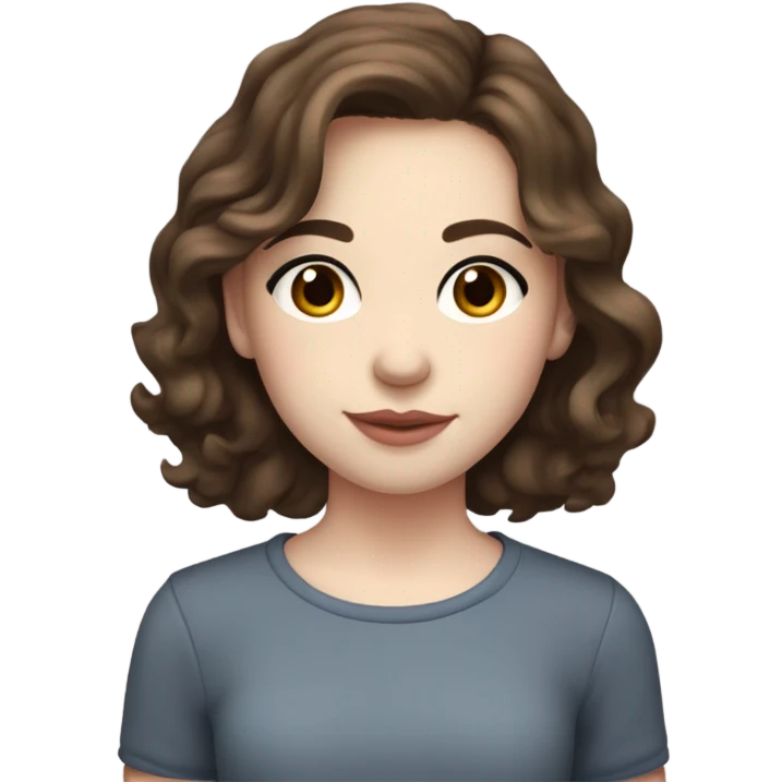 teenage girl with medium brown wavy hair and medium brown eyes and pale skin with rosy cheeks and rosy heart shaped lips and long dark eyelashes emoji