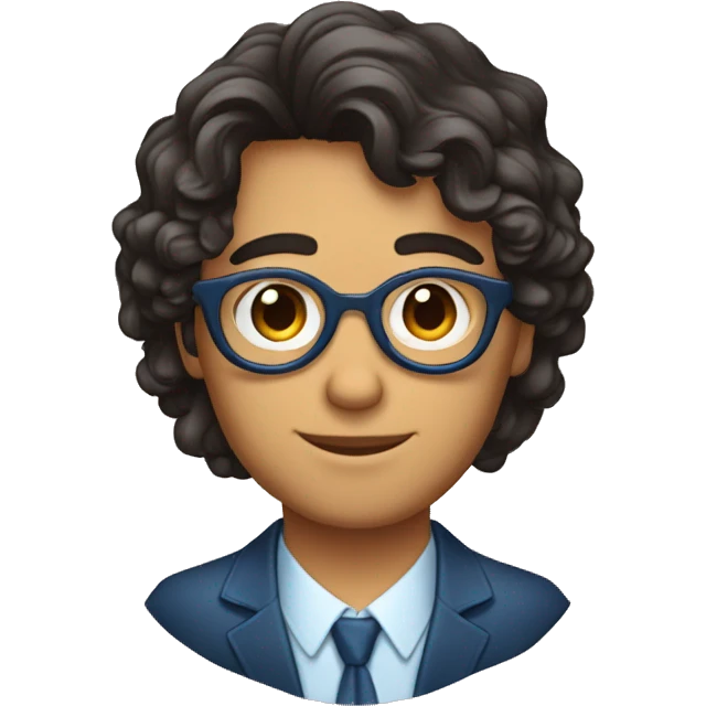 chico con cabello crespo, piel morena, ojos azules y que use lentes emoji