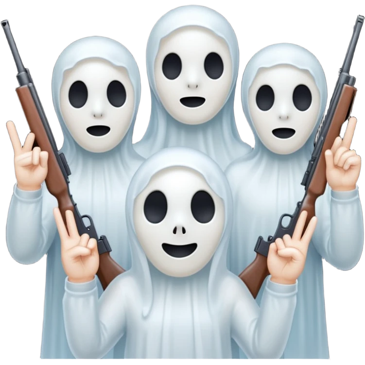 Fantasmas con un fusil y haciendo haciendo en en forma de ✌️ con los dedos emoji