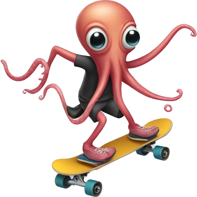 A squid riding a skateboard emoji