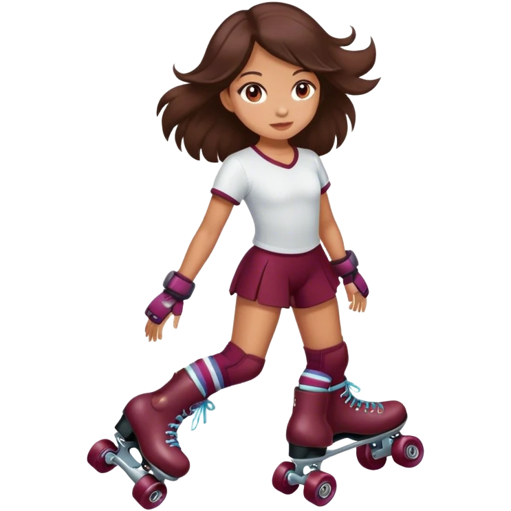 brunette long hair girl, tan skin, with burgundy rollerskates emoji