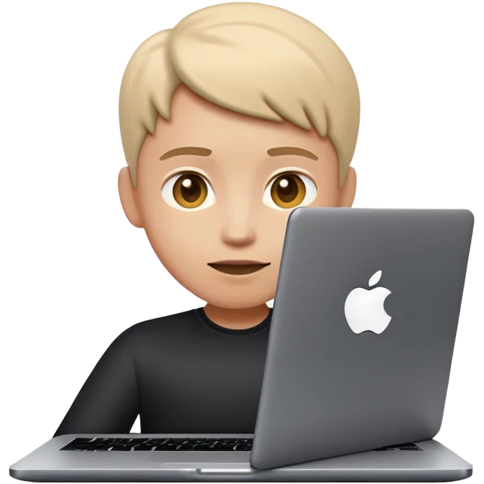 A dark-colored laptop with the screen open. From the screen, a person is emerging, standing or sitting as if giving a lecture or teaching. The person should look expressive and in a teaching pose. Soft shadows, semi-3D Apple emoji style, clean white background. emoji