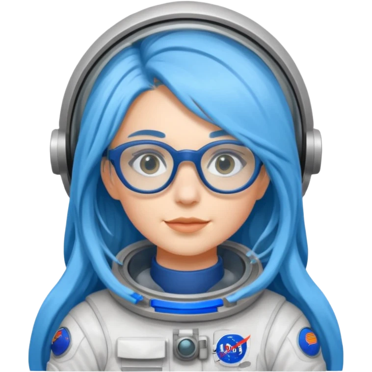 Female astronaut with long blue hair, wear glasses emoji