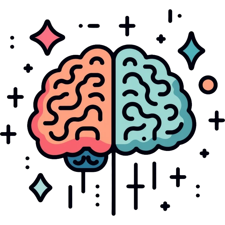 brain with digital circuits and text symbols emoji