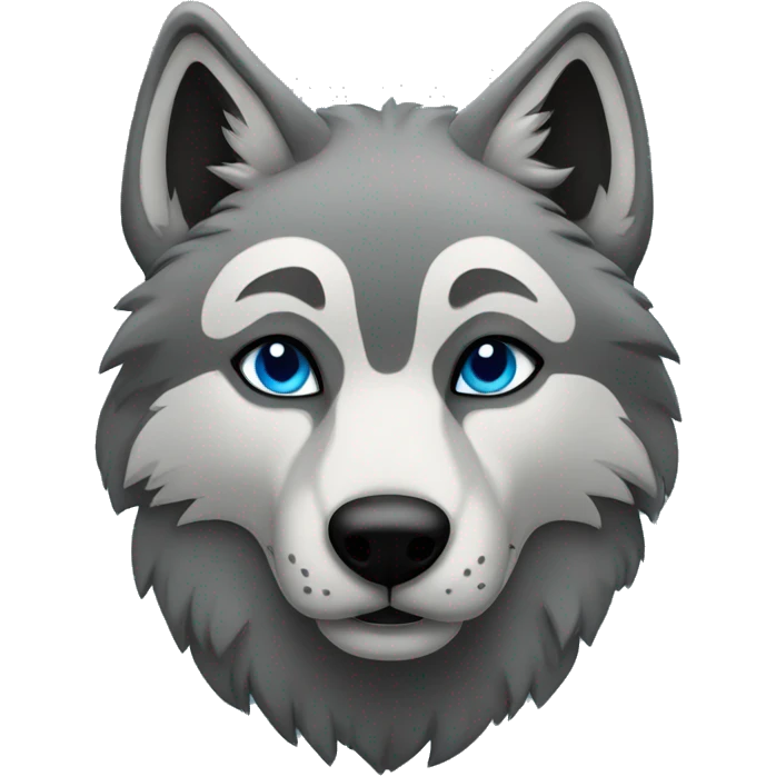Grey wolf with black paws, black muzzle, black tail. with blue eyes. full body emoji