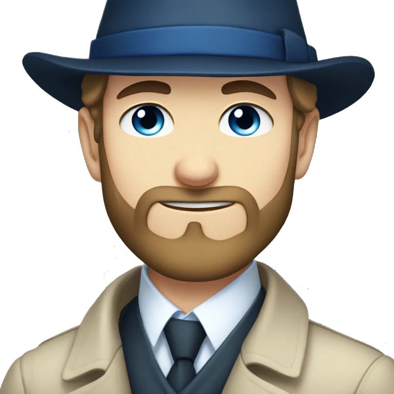 anime-style young white blue-eyed bearded man in a Sherlock's hat emoji