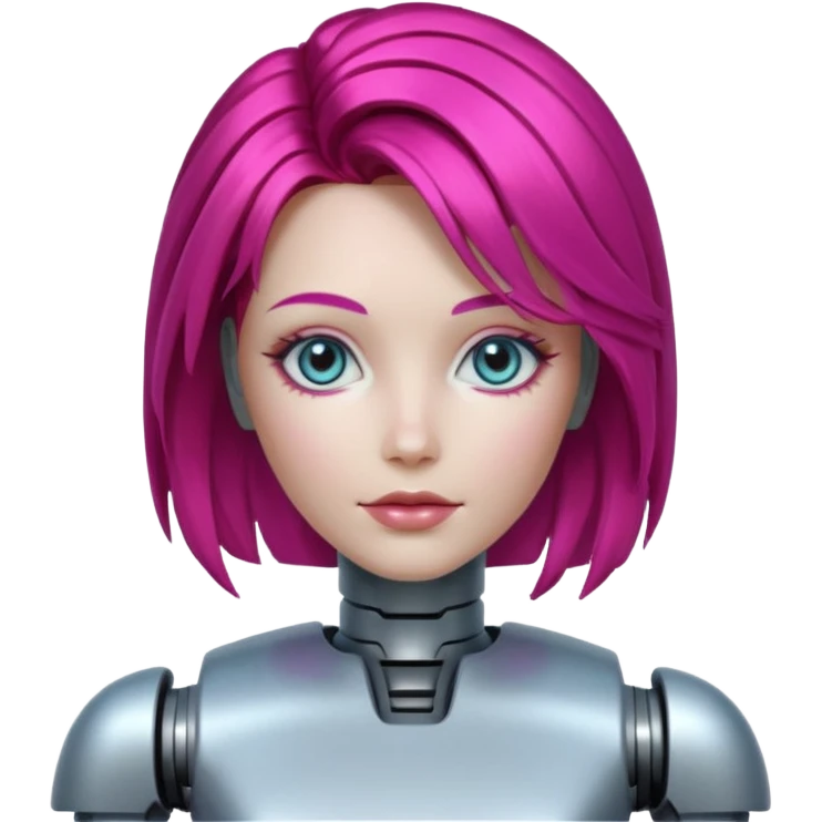 female vibrant hair color metalic robot face not human face emoji