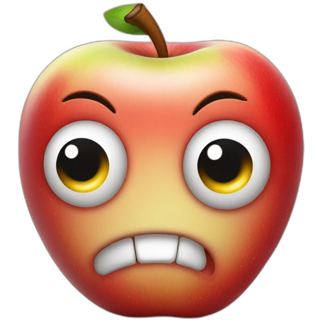 smirking apple face with big eyes emoji