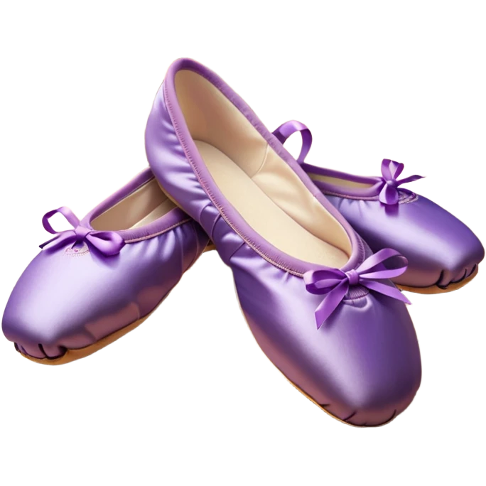 cinematic-realistic-ballet-shoes,-soft-satin-purple-pointe-shoes-with-delicate-ribbons,-resting-gently-on-a-polished-wooden-floor,-subtle-creases-in-the-fabric,-glowing-under-the-warm-golden-light-of-a-rehearsal-studio,-evoking-ele emoji