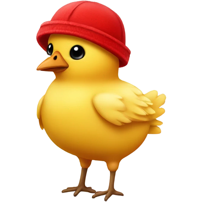 Yellow feminine chicky with eyelashes and red ushanka hat emoji