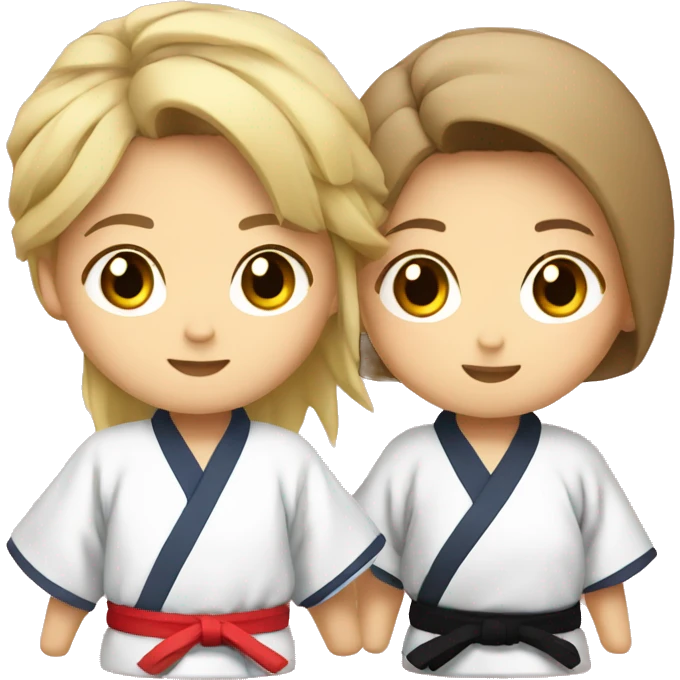 Boy with brown hair and girl with blonde hair in kimono judo emoji