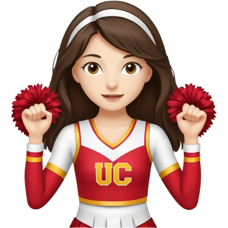 skinny white happy long haired brunette girl in a white USC cheerleader costume emoji