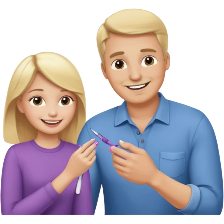 blonde daughter gives blonde dad a manicure emoji
