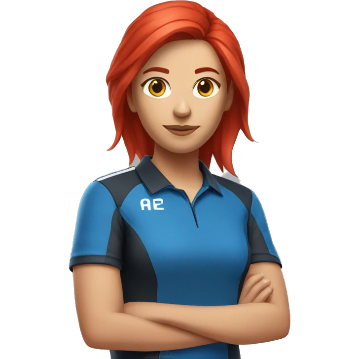 a female esports coach with red hair and blue shirt.  emoji