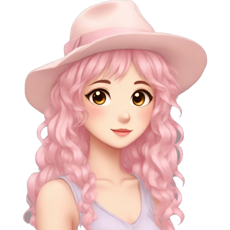 Gorgeous pastel anime girl with blushing face and hair garnitures and pretty hair and a hat aesthetic trending style emoji