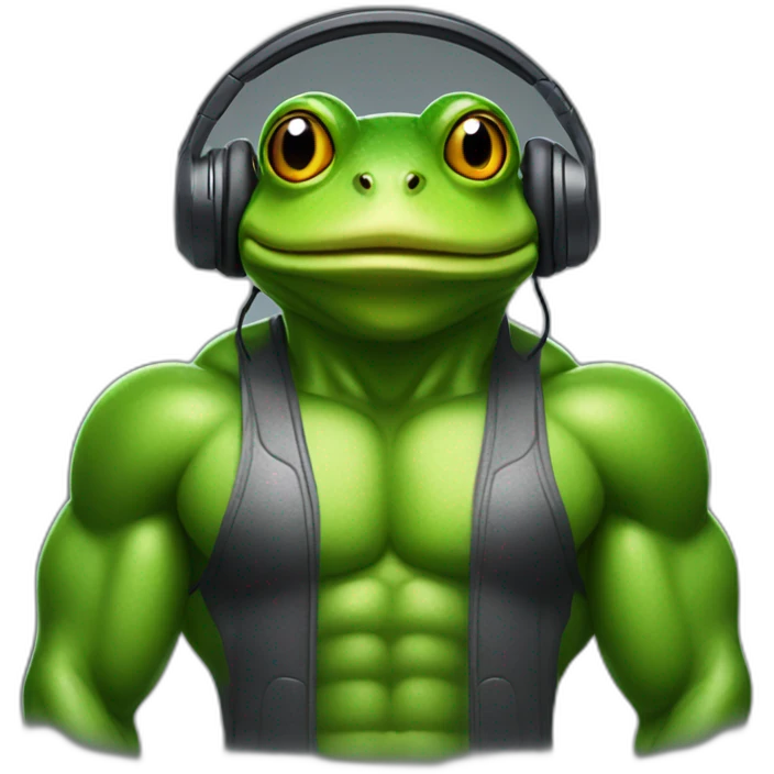 body builder frog man with a headphone emoji